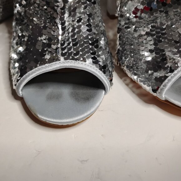 KHPAERMEI Sexy Sparkly Size 8 Thigh High Boots Open Toe Chunky Heel - Picture 5 of 16